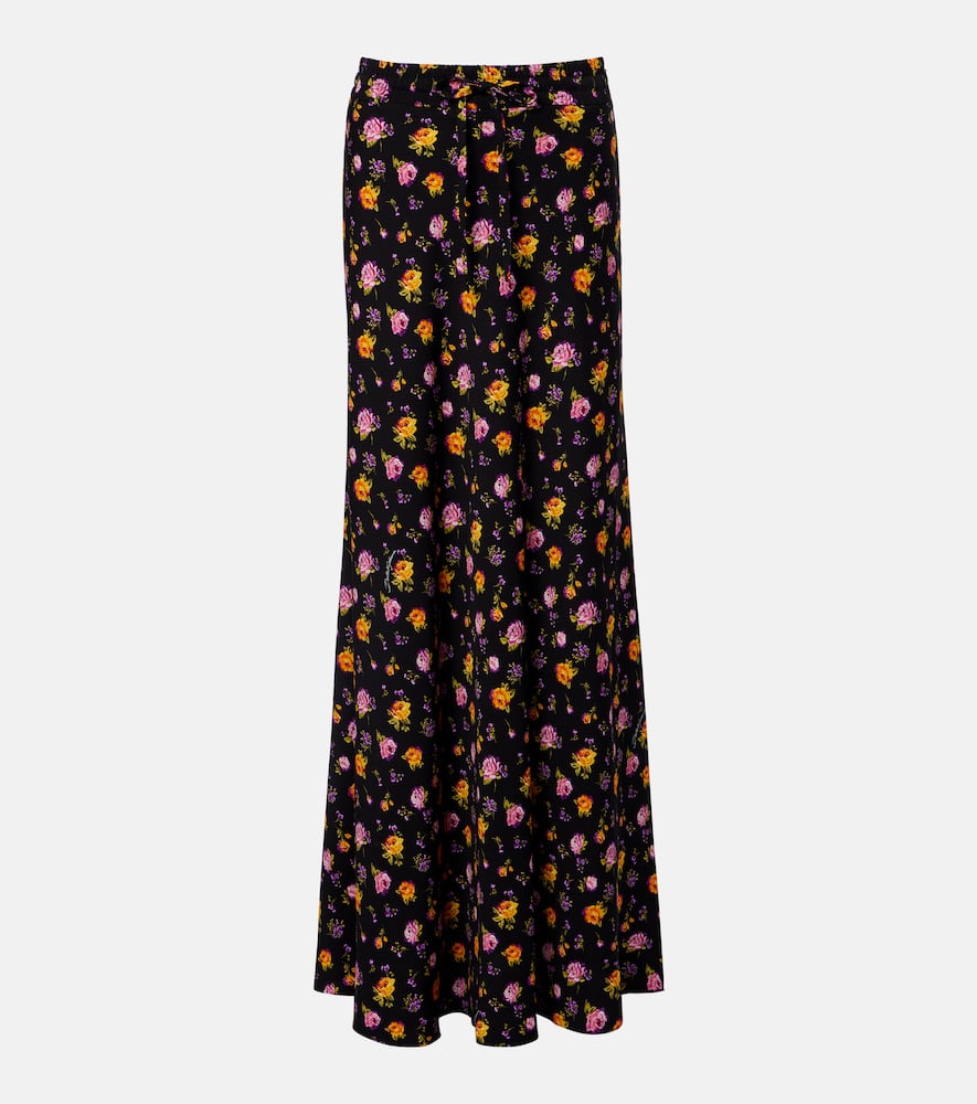 Floral silk-blend charmeuse maxi skirt