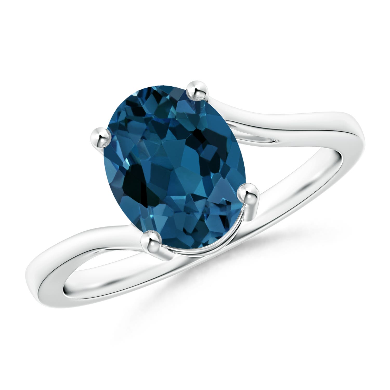 Angara 2.25 Carats Prong Set Oval London Blue Topaz Solitaire Bypass Ring in Platinum