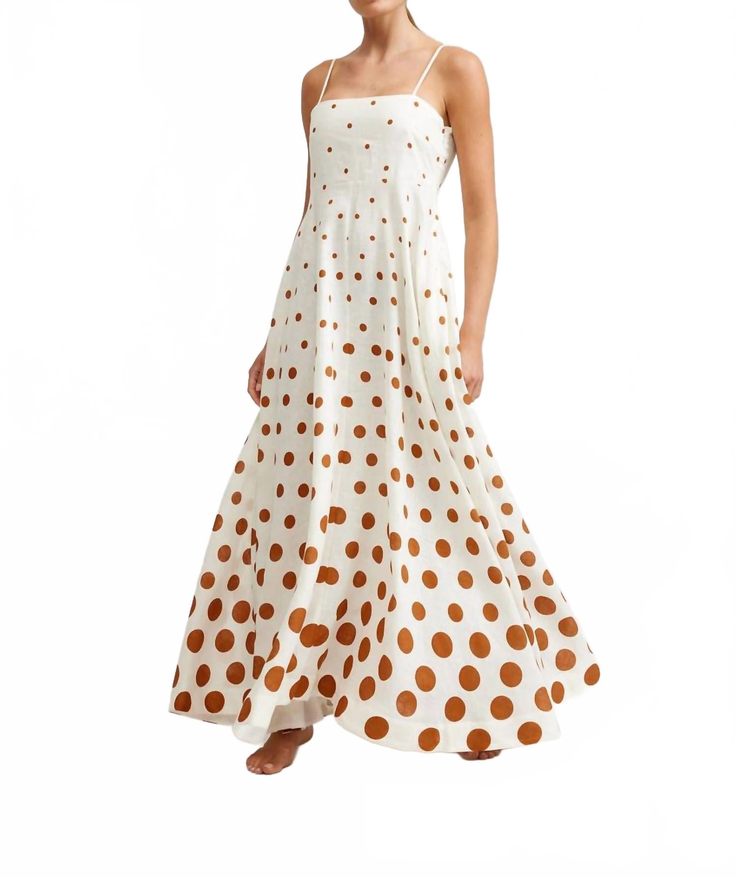 Rue Square Neck A-Line Maxi Dress In Milk/cigar Dot