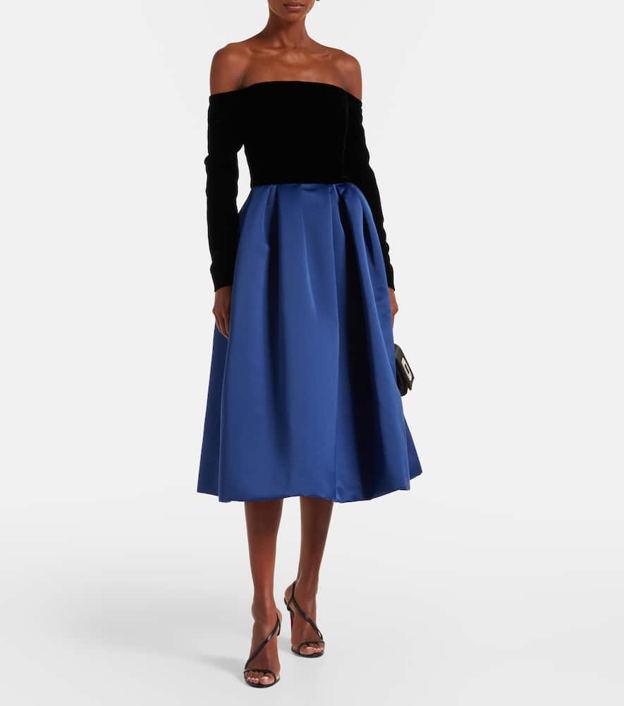 Off-shoulder crêpe and satin gown