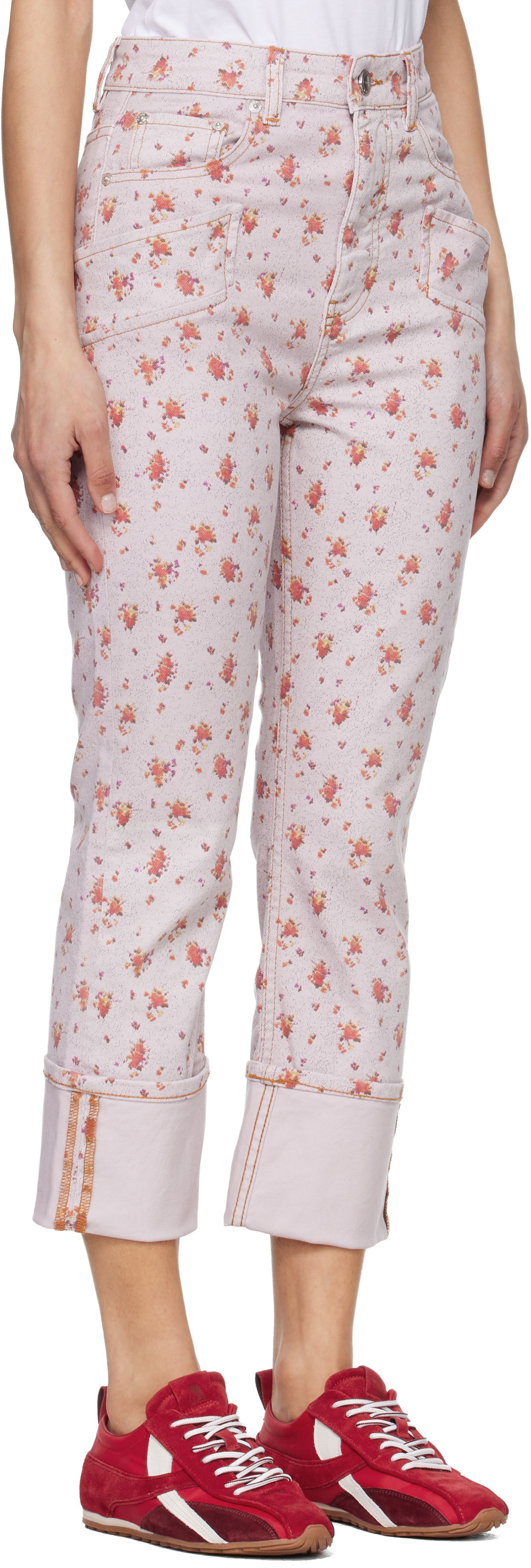Pink Printed Capri Slim Jeans