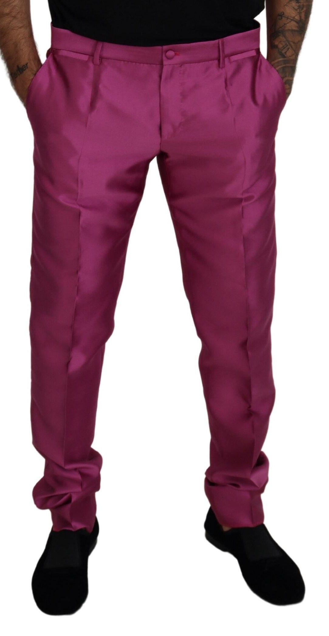 Silk-Blend Slim Trousers — Pink