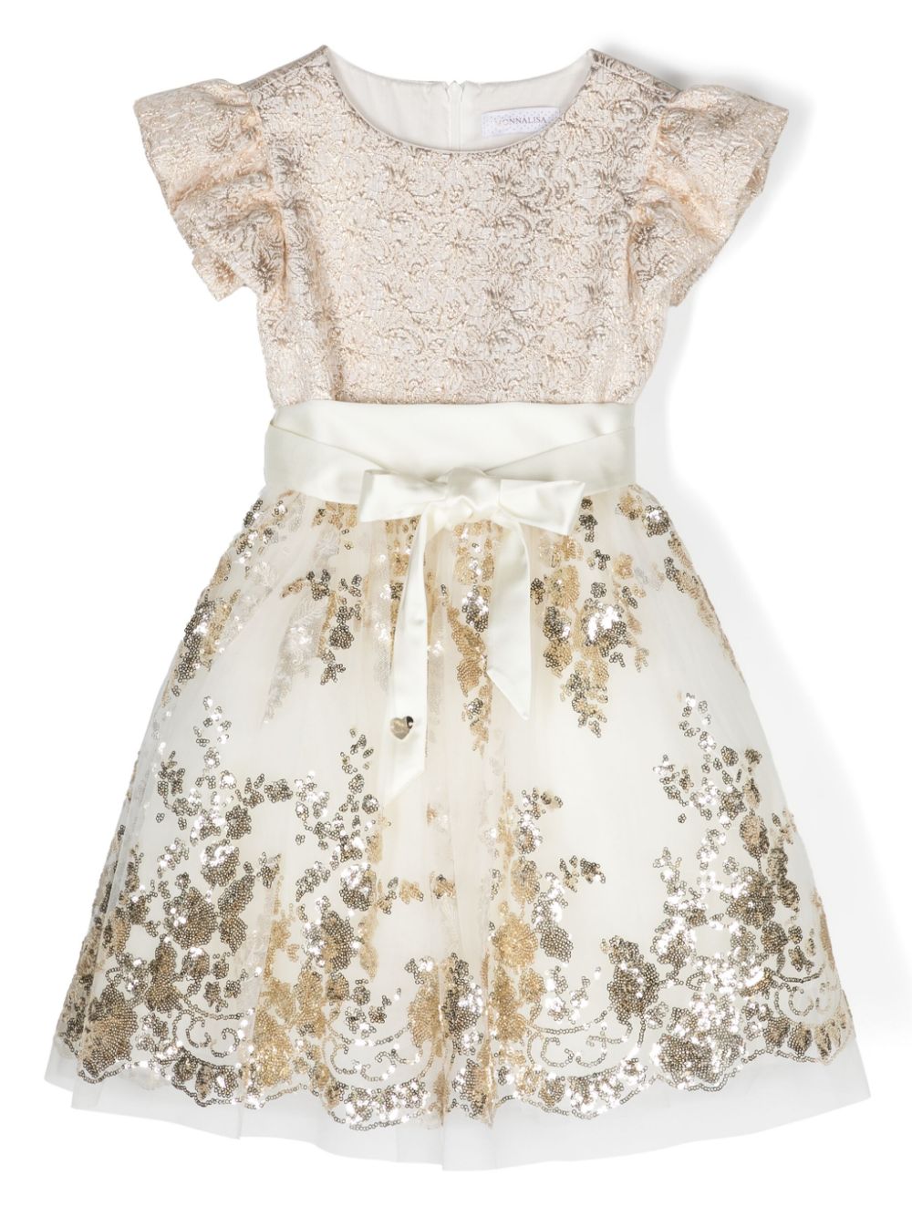 Sequin-embellished belted dress - Neutrals