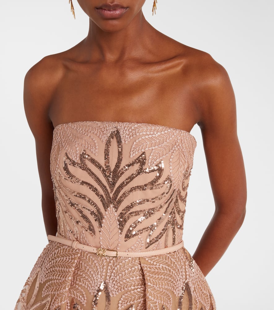 Sequined strapless gown