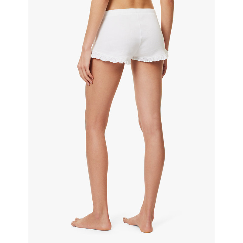 Womens White Raffaela Ruffle-hem Cotton-jersey Shorts