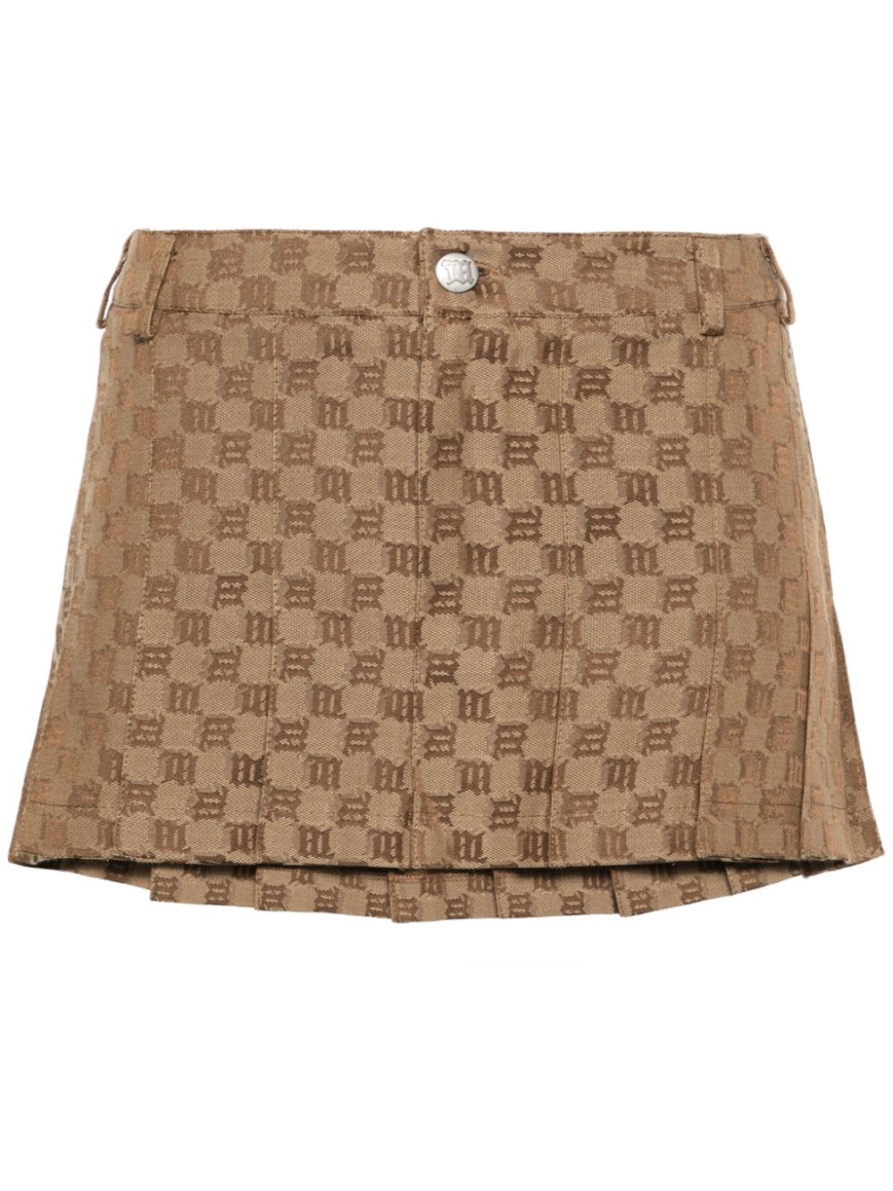 Monogram-jacquard pleated miniskirt - Brown