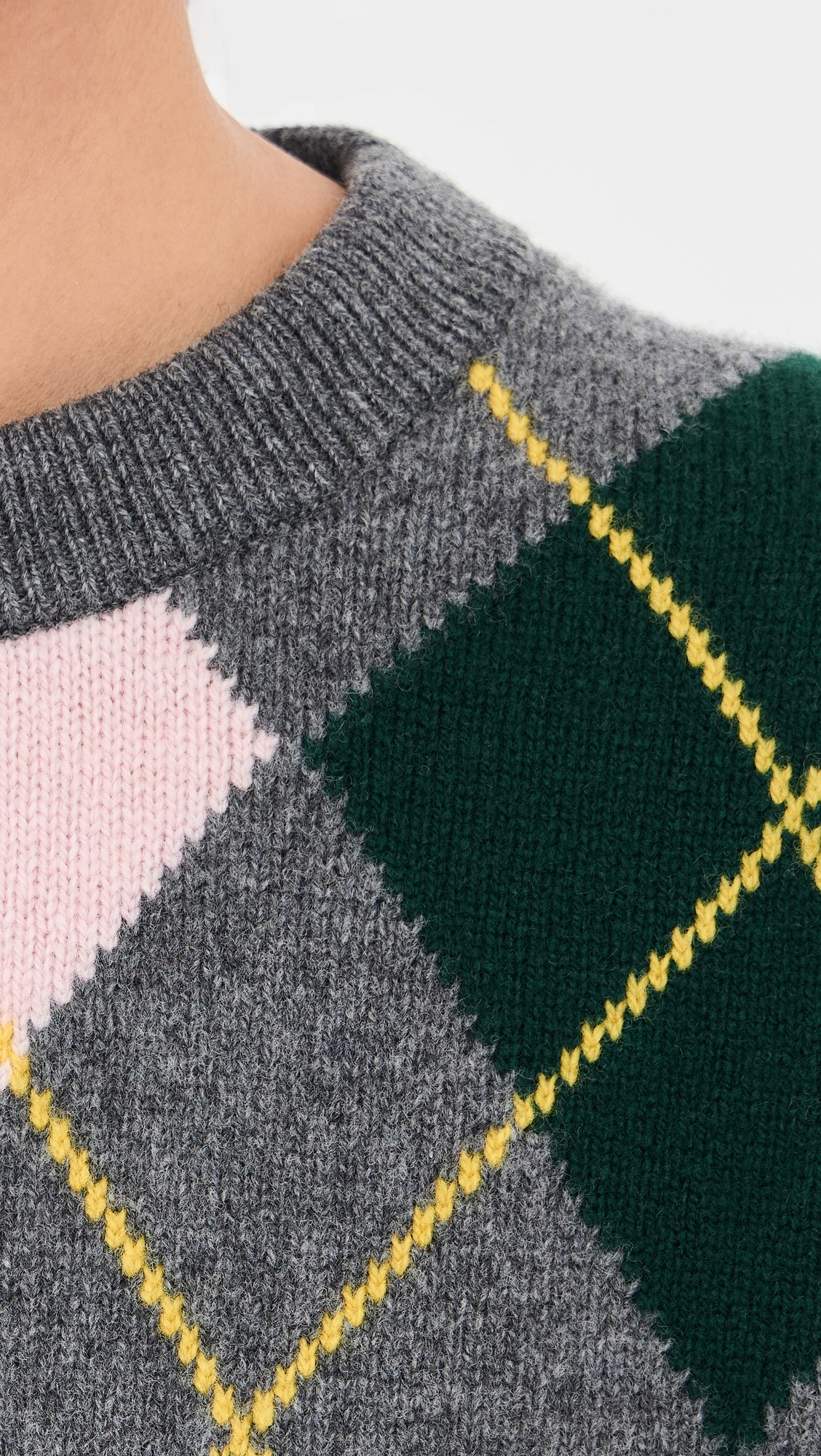 &Argyle Slouch Crewneck Sweater Grey With Pale Pink