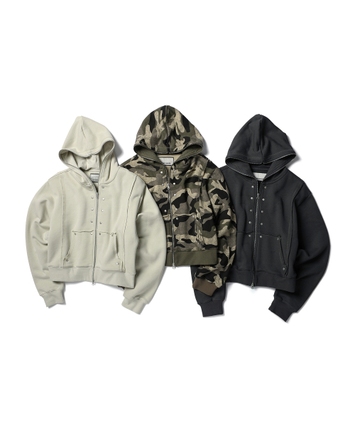 STUDDED FULL ZIP-UP HOODIE BEIGE
