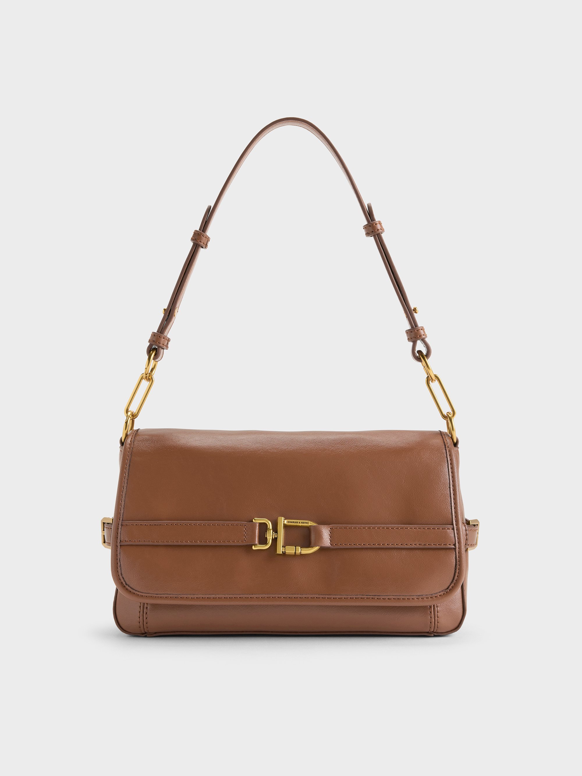 Charles & Keith - Gwynne Metallic-Buckle Belted Shoulder Bag