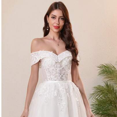 Elegant Lace Beading One-Shoulder Bridal Dresse