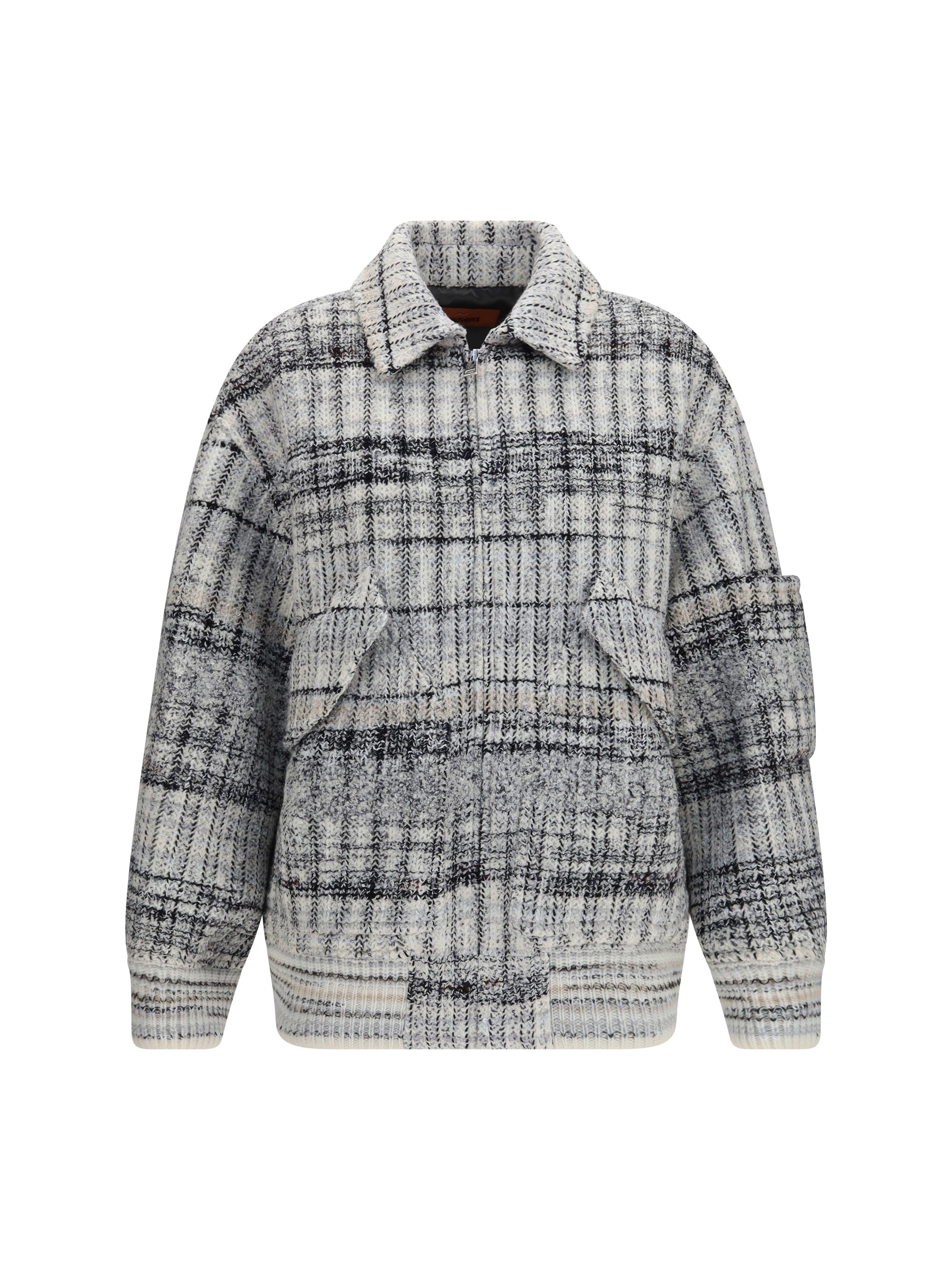 Oversized Check Wool-Blend Bomber Jacket — Gray
