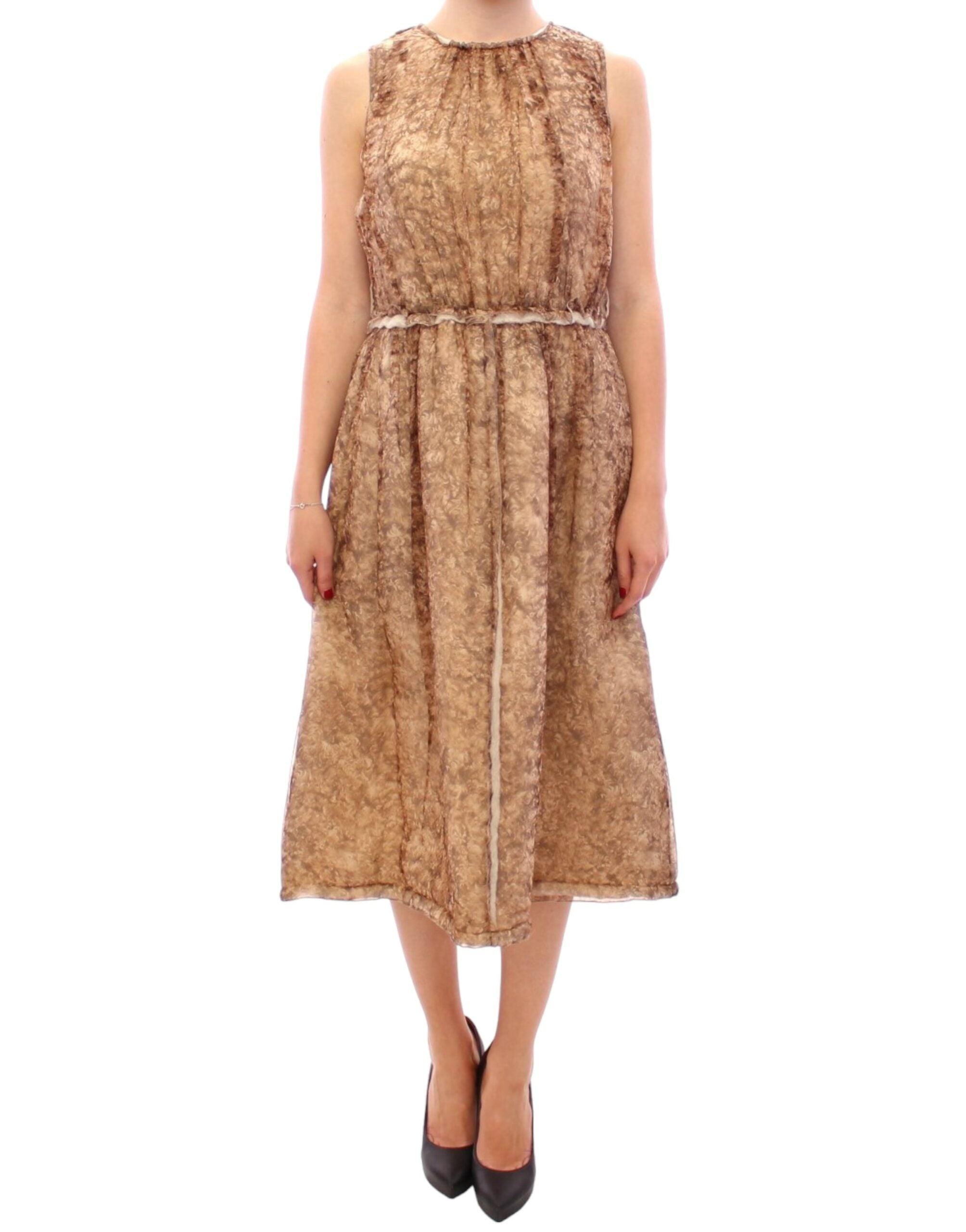 Silk Sleeveless Dress — Brown