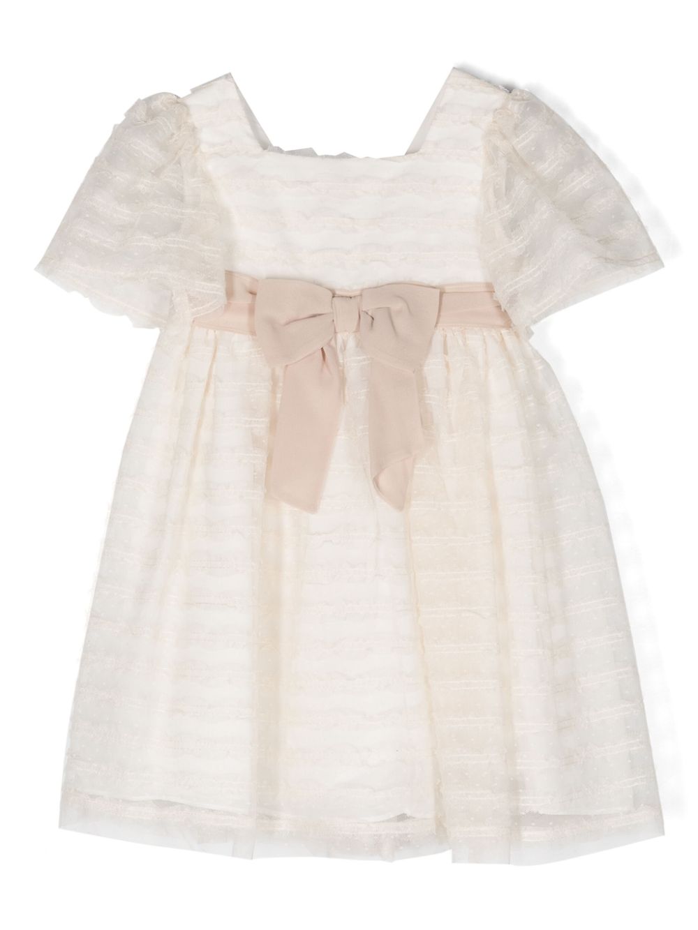 Bow-detailed tulle-overlay dress - Neutrals