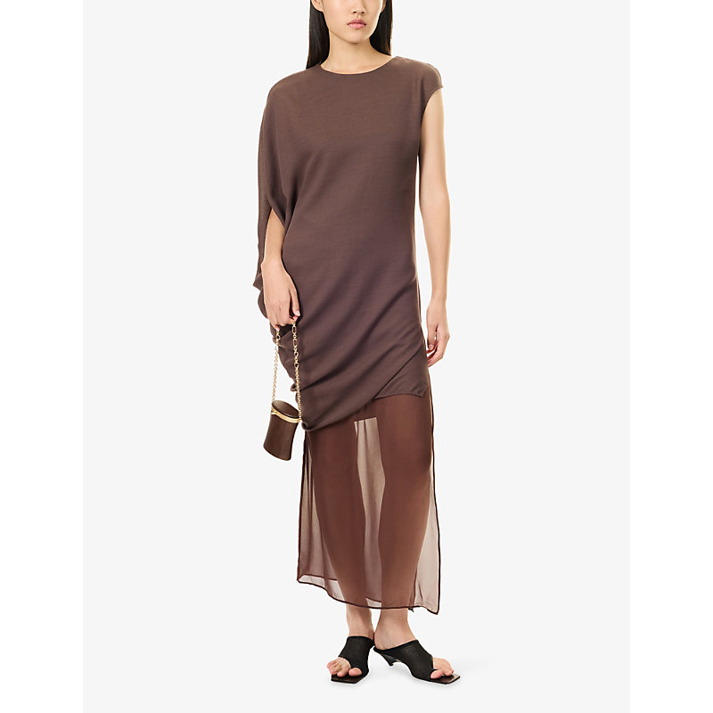 Womens Asymmetric Draped Cupro and Wool-Blend Maxi Dress