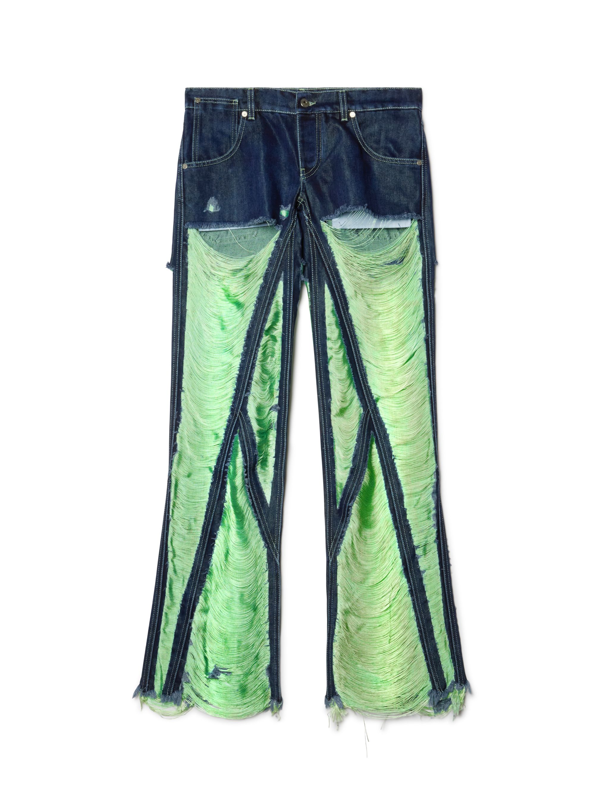 Green Shredded Denim Pants
