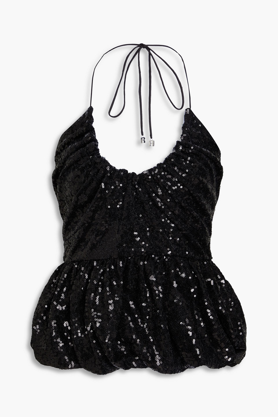 Sequined tulle halterneck peplum top