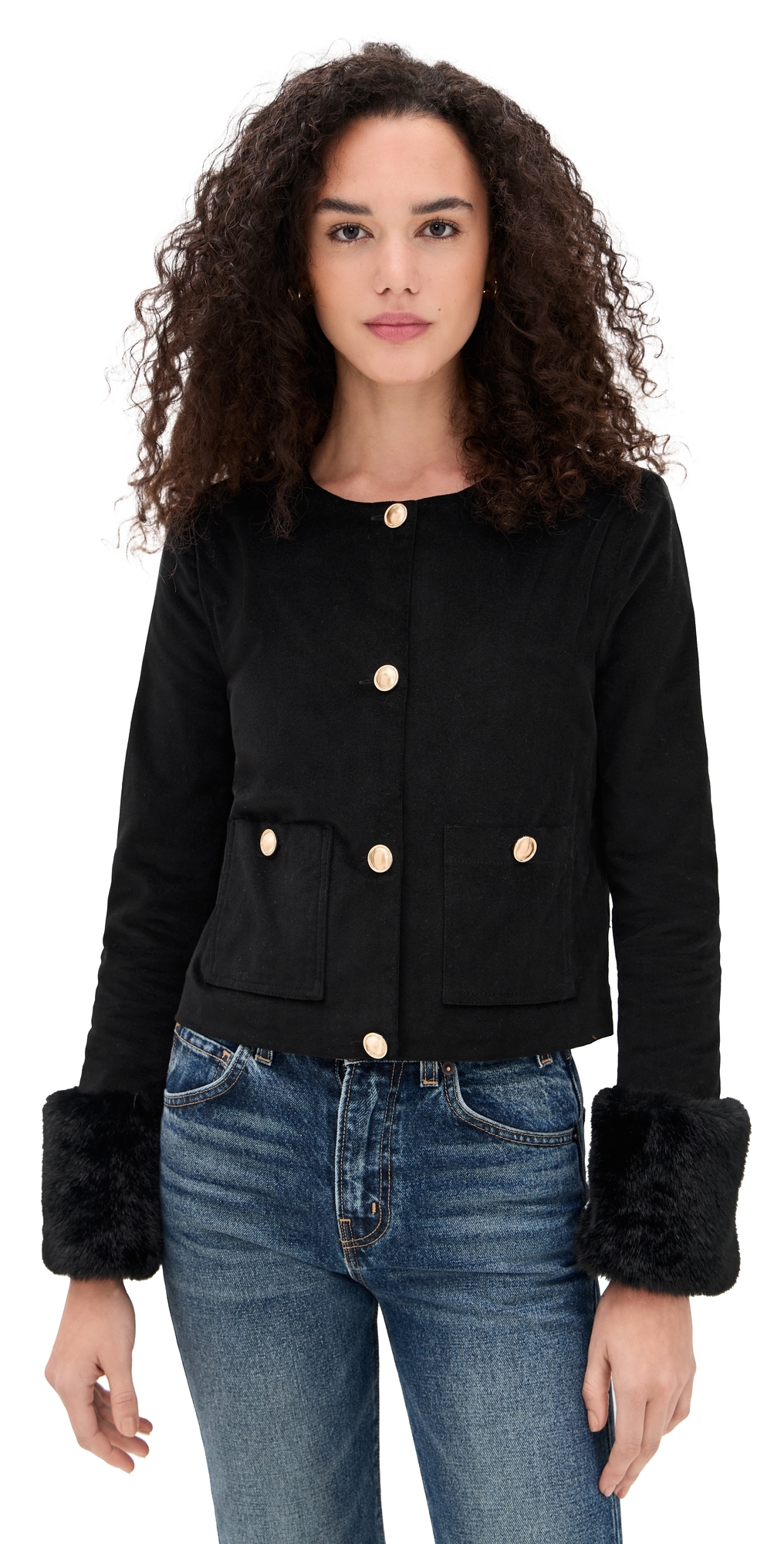 Fur Trim Jacket Black