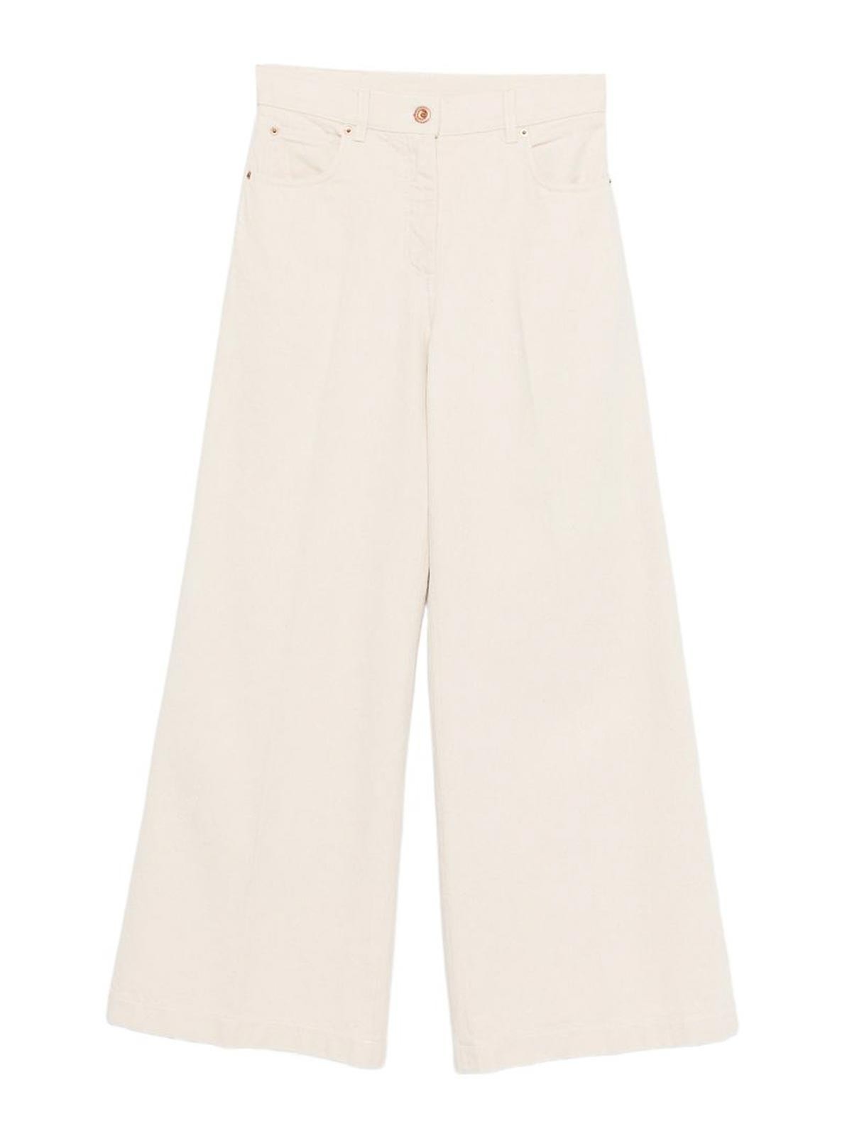 Wide-Leg Trousers In Ivory Cotton