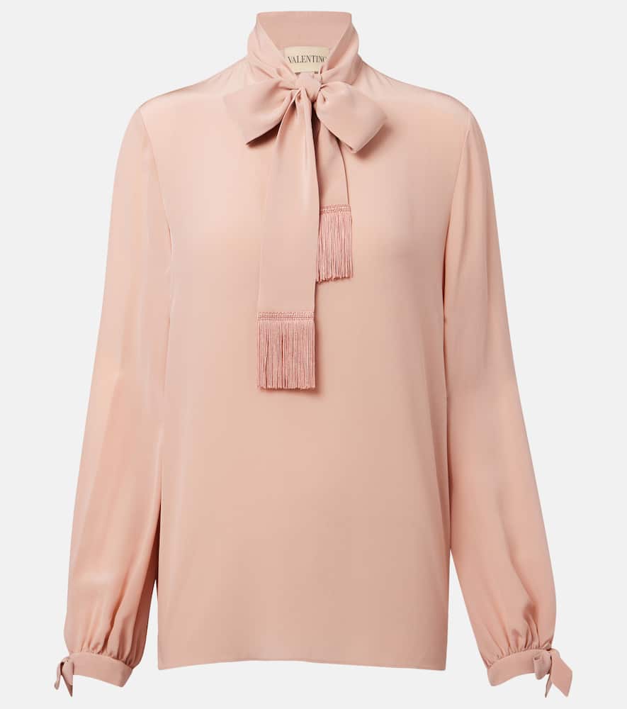 Bow-detail silk crêpe shirt