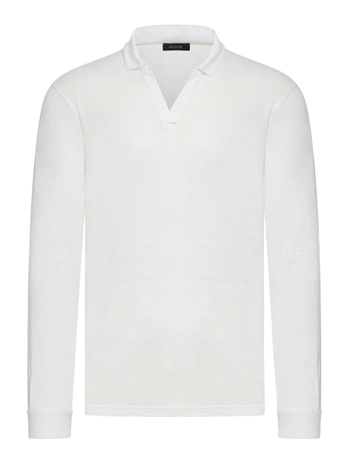 Long-sleeved linen polo shirt without buttons