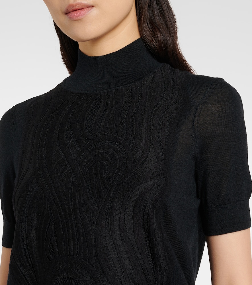 Knitted wool and silk lace top
