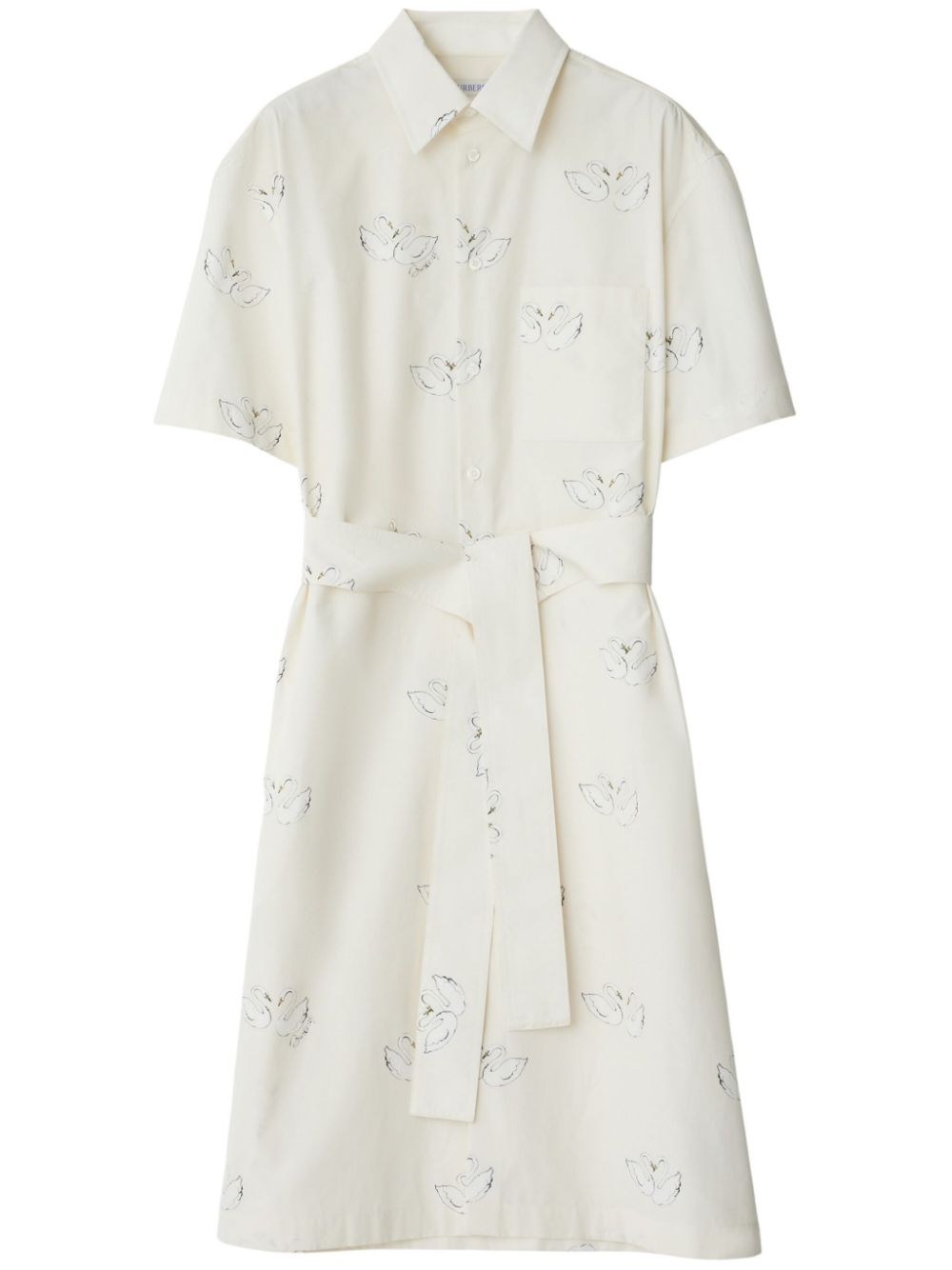 Swan-print cotton dress - White