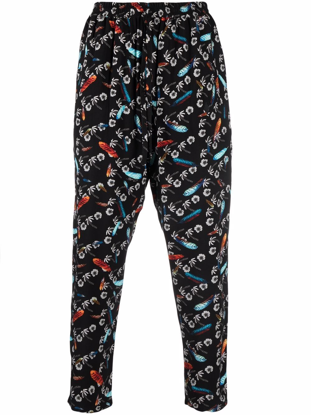 Graphic-print pleated track pants - Black