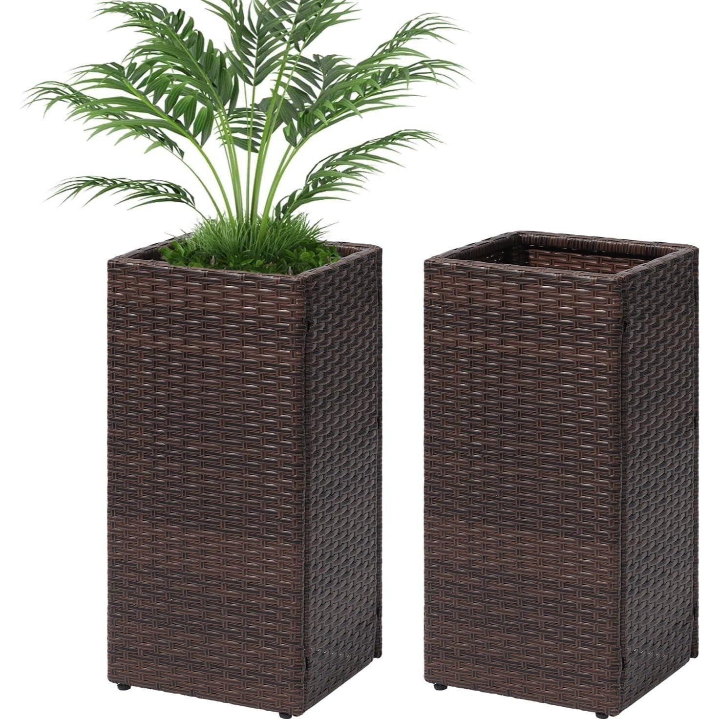 TEMU & Brown 2 Pack Tall Rattan Wicker Planters With Removable Liner, Large Indoor Outdoor Plant Pots X