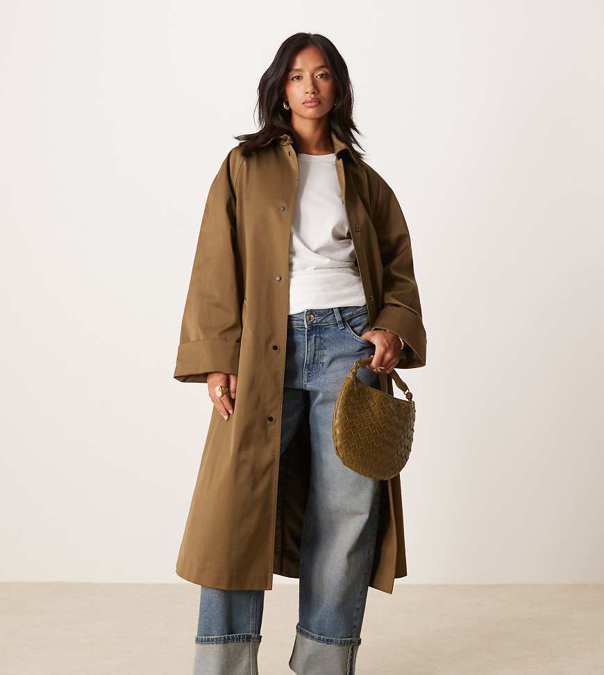 ASOS DESIGN Petite longline car coat trench khaki-Green