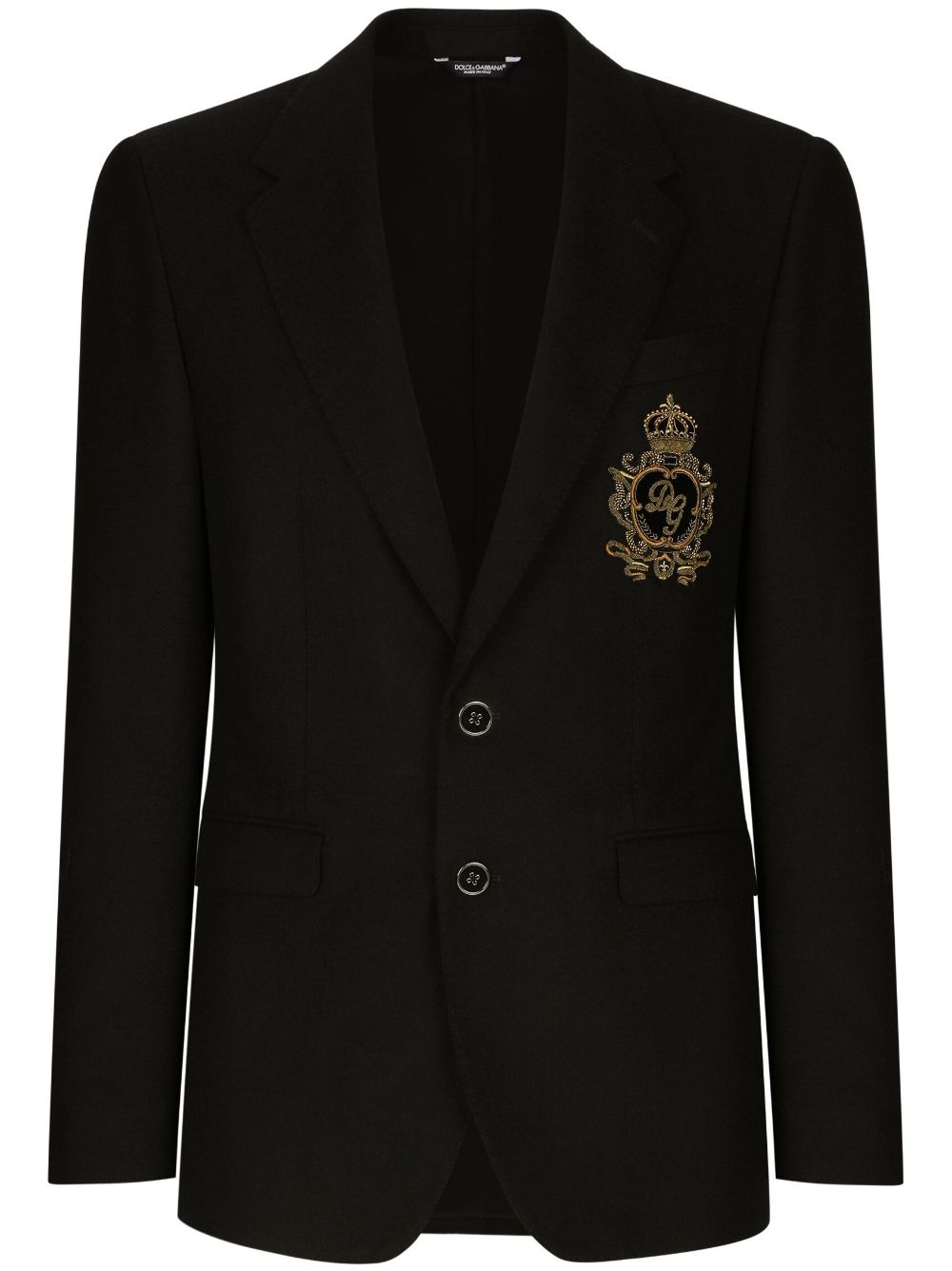 Embellished crest single-breasted blazer - Black