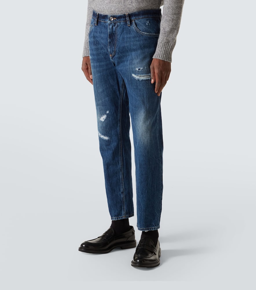 Distressed straight jeans
