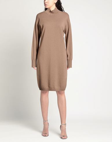 Woman Midi dress Taupe Size 4 Virgin Wool, Silk, Cashmere, Recycled brass