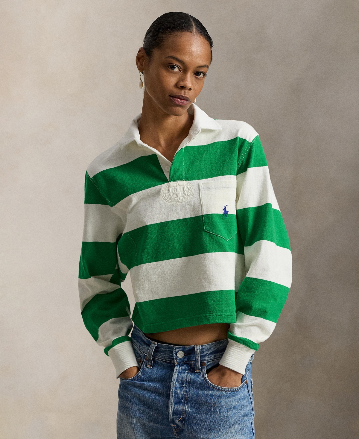 Women's Wide Stripe Rugby Shirt - Green/White