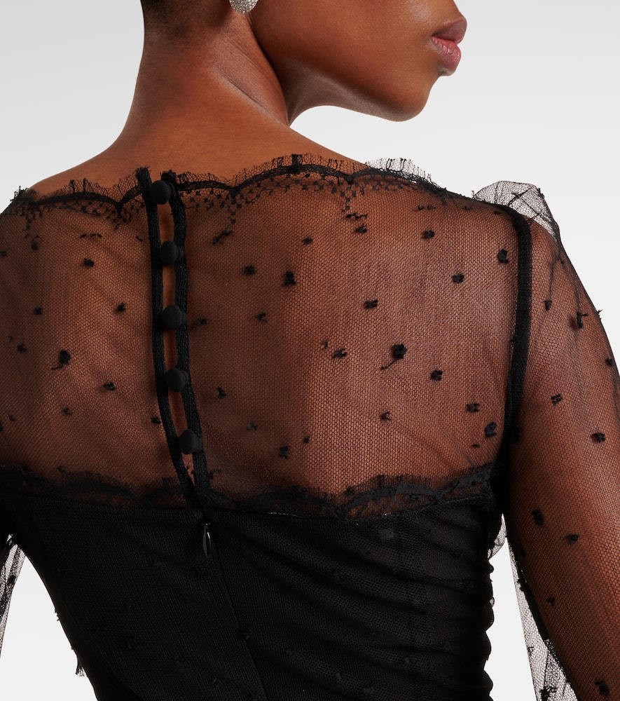 Sheer cotton-blend lace gown