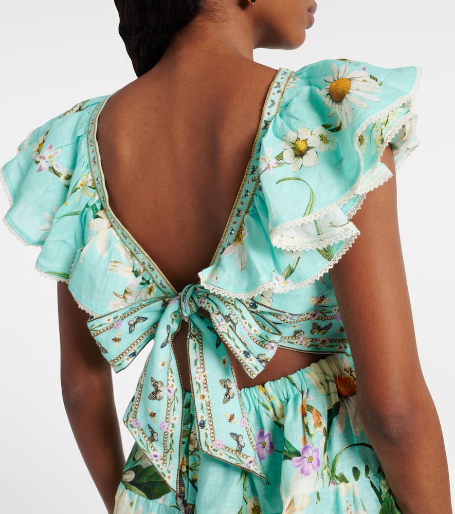 Foral Freefall embellished linen minidress