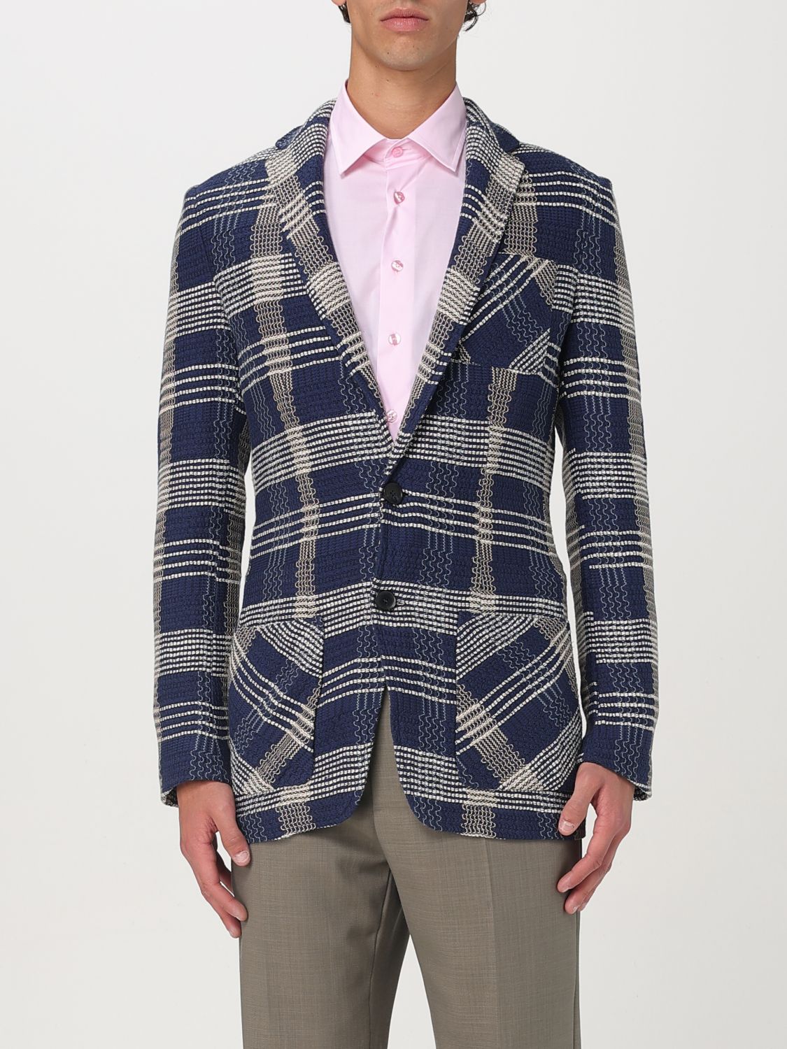 Check-pattern knit blazer - Blue