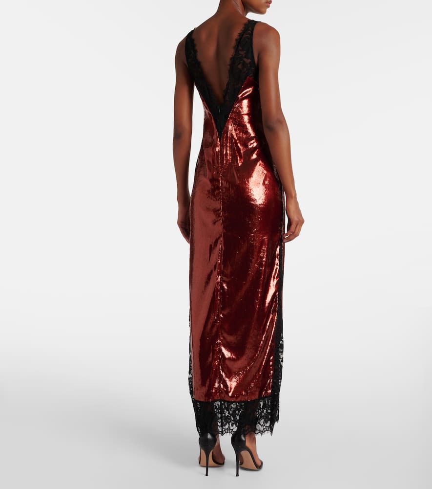 Lace-trimmed sequined gown