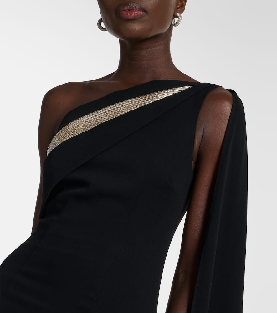 Embellished one-shoulder cady gown