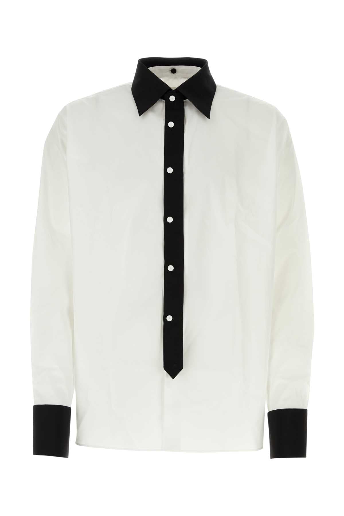 Poplin Contrast-Collar Shirt — White