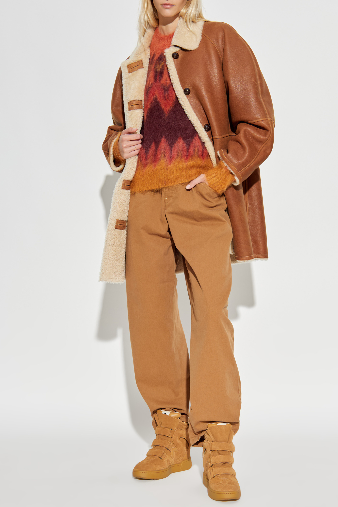 Shearling Coat `Berthie`, Women's, Brown