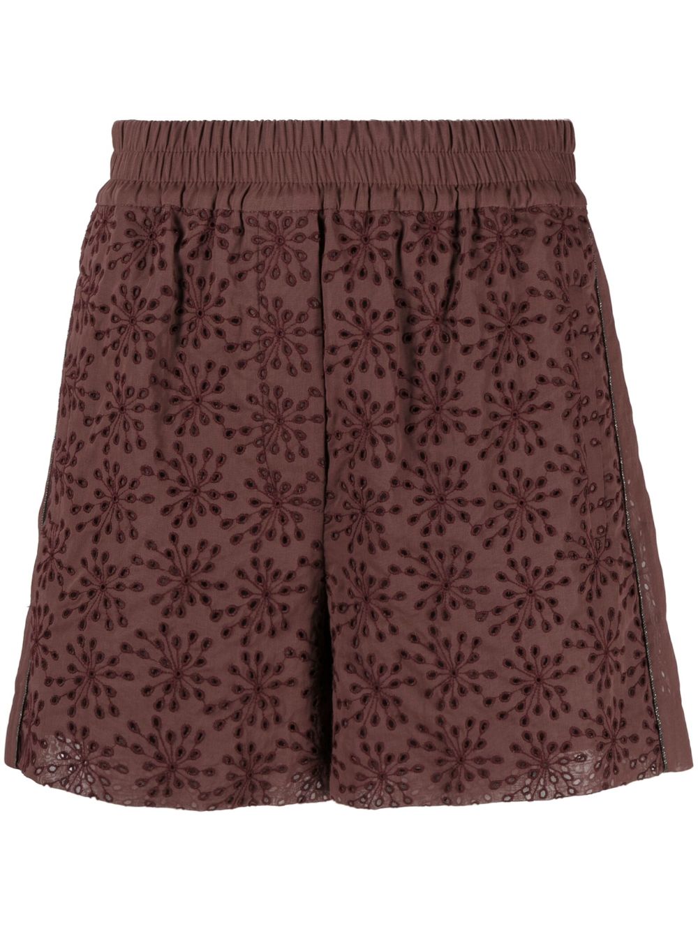 Floral-embroidered cotton shorts