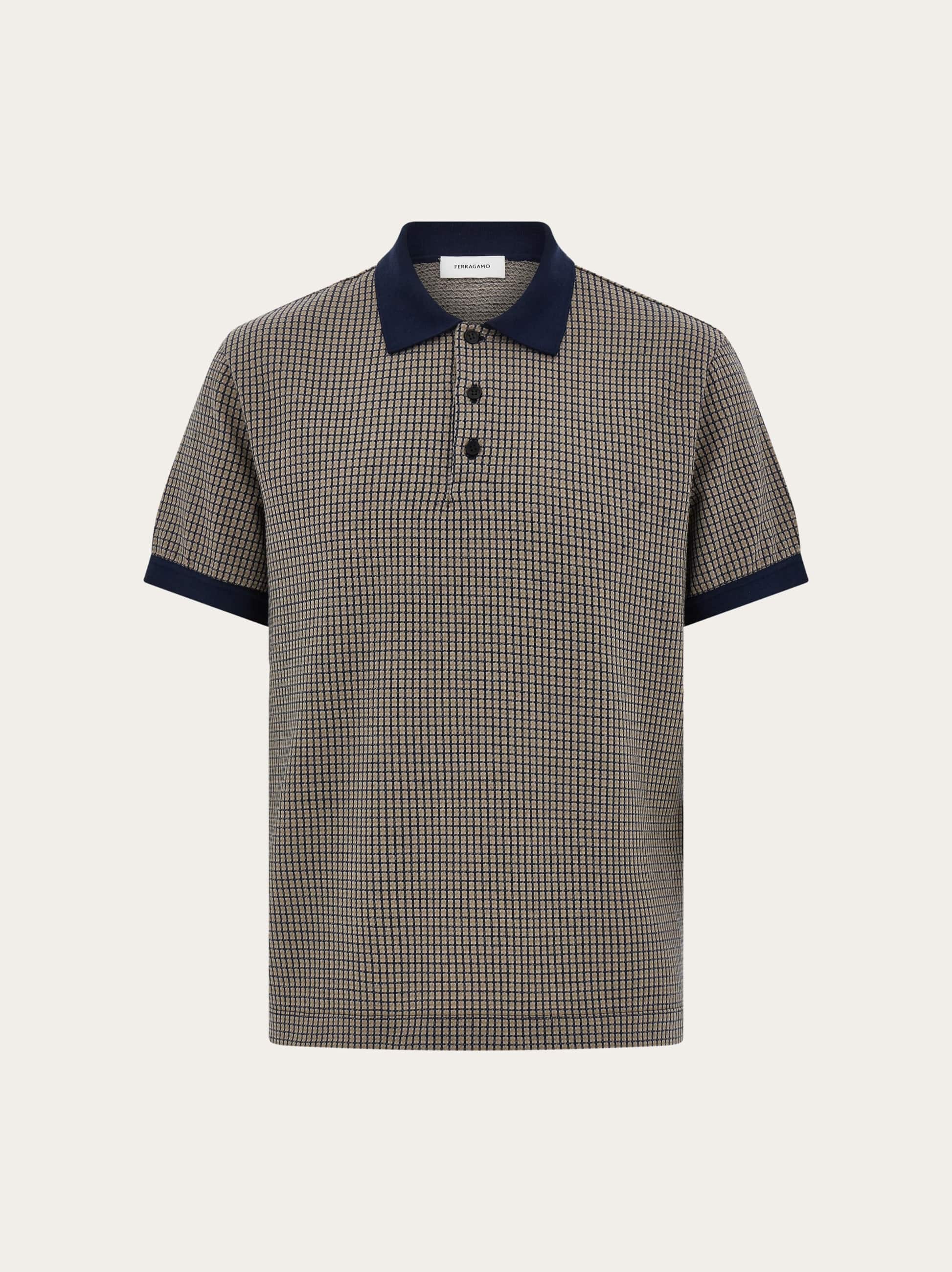 Men Short sleeve micro check polo Blue