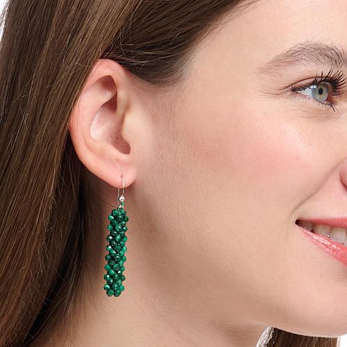 Malachite Woven Bead Drop Earrings