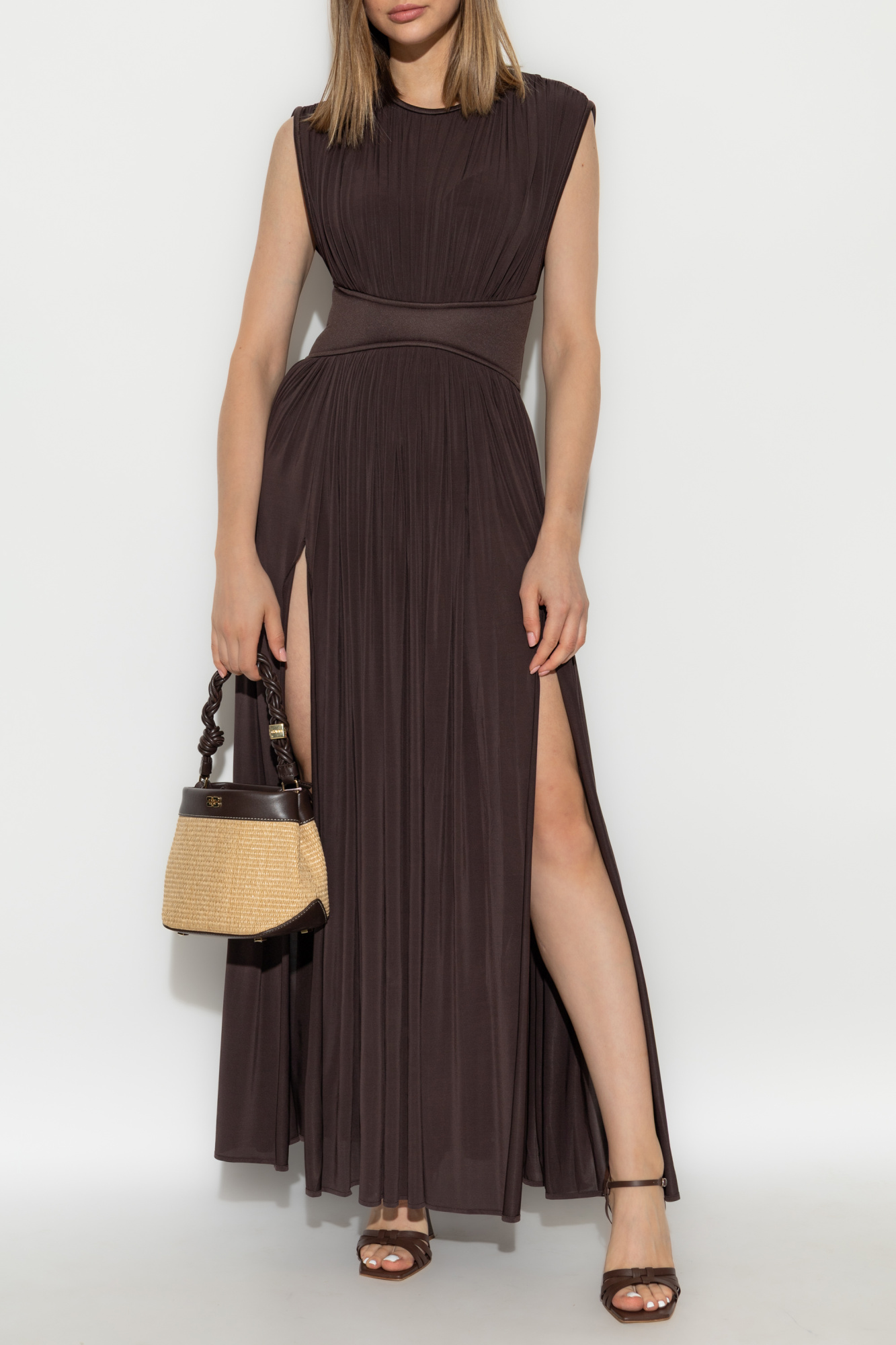 Dress With Draping, Women's, Brown