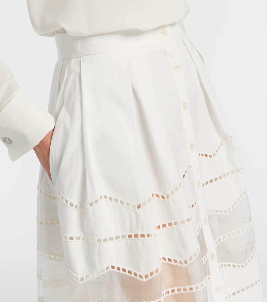 Organza-trimmed cotton midi skirt