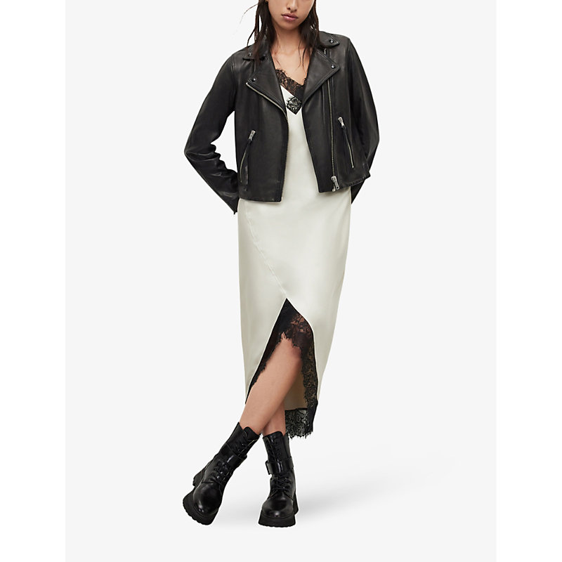 Womens Black Dalby Leather Biker Jacket