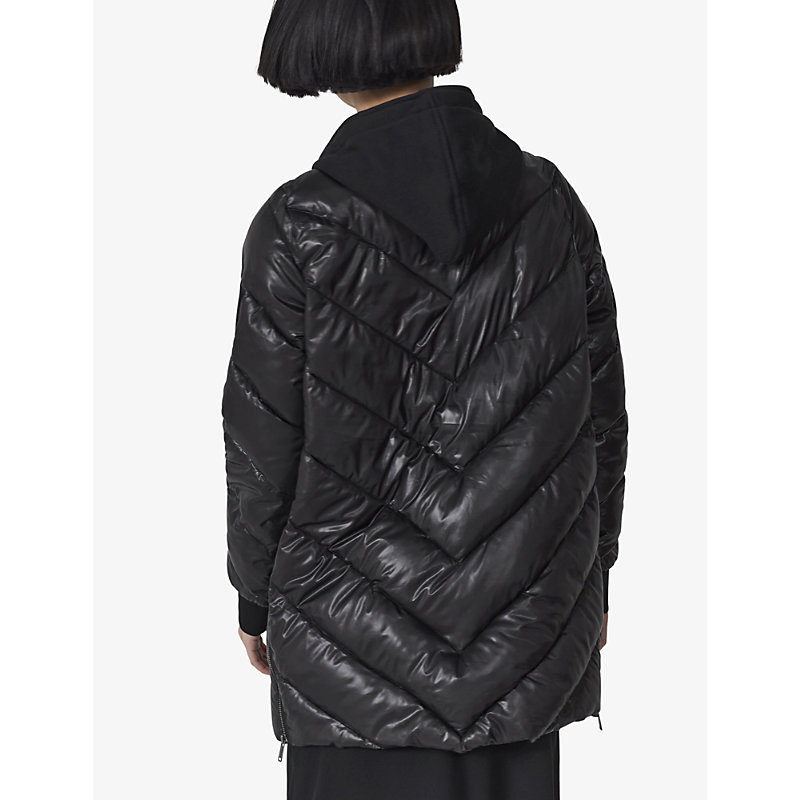 Womens Black Hooded Padded Shell Coat