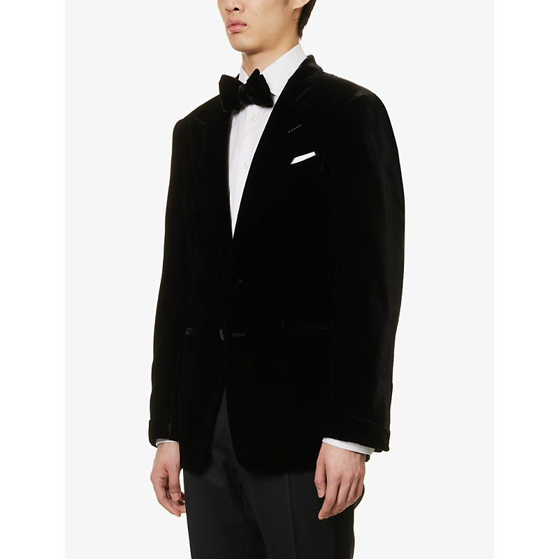Mens Black Shelton Notched-lapel Regular-fit Velvet Tuxedo Jacket