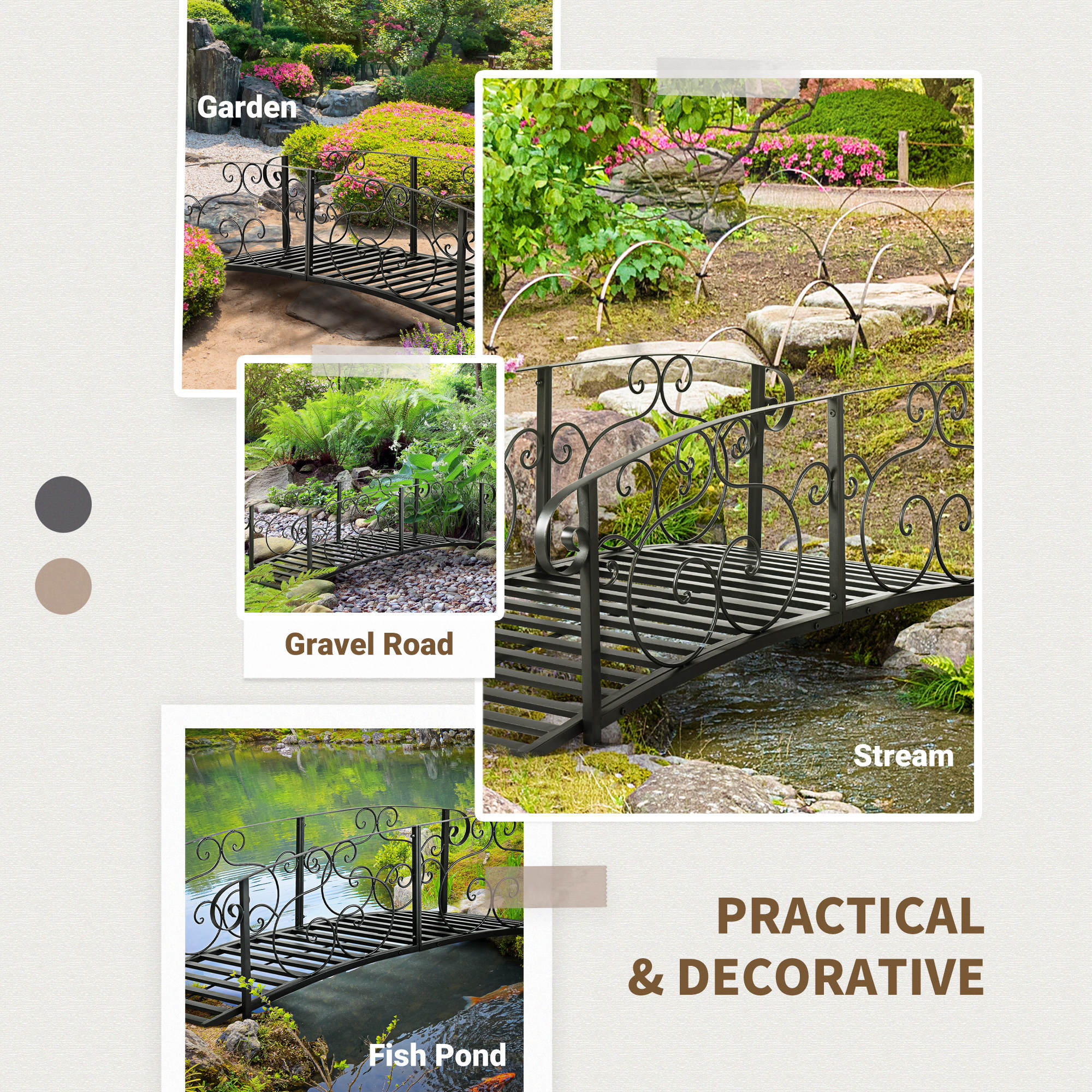 Outsunny Metal Garden Bridge with Railings Steel Decorative Pond Bridge Black Aosom.co