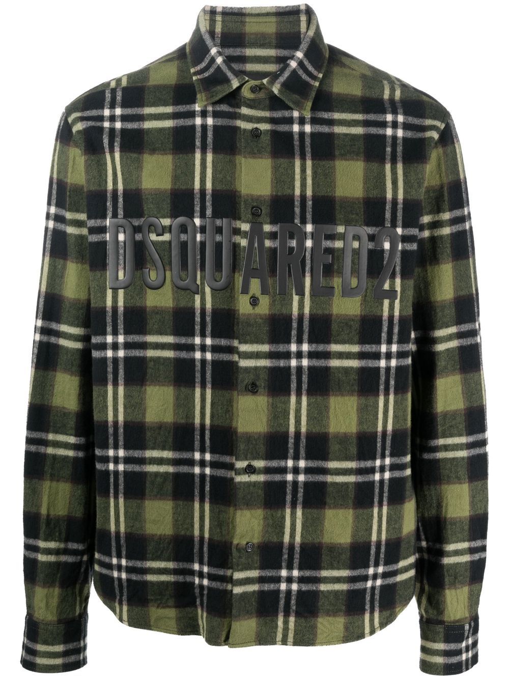 Plaid-print flannel shirt - Green